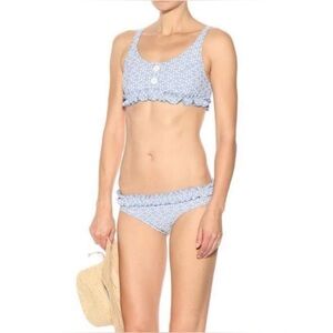 Lisa Marie Fernandez Colby Seersucker Bikini Set Blue White Ruffle Size 3 (M/L)